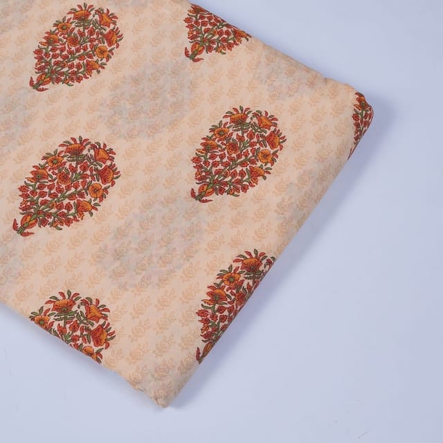 Peach Colour Cotton Printed Fabric