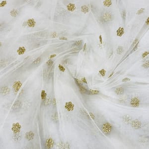 White Colour Dyeable Net Booti fabric