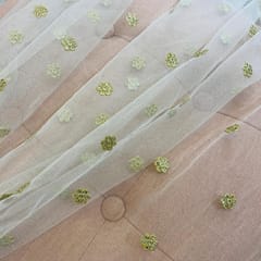 White Colour Dyeable Net Booti fabric