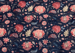 Dark Blue MultiColour Floral Printed Chiffon Fabric