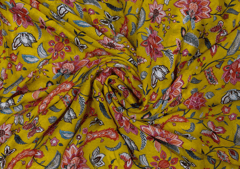 Printed Georgette Yellow MultiColour Floral Fabric
