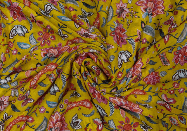 Printed Georgette Yellow MultiColour Floral Fabric