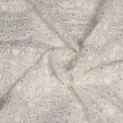White Colour Dyeable Georgette Embroidered Fabric