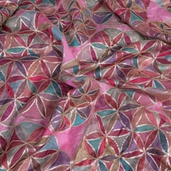Pink Colour Organza Printed Fabric with Embroidered Fabric