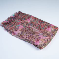 Pink Colour Organza Printed Fabric with Embroidered Fabric