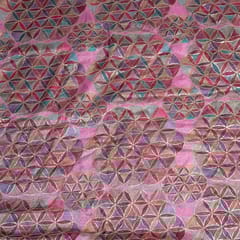 Pink Colour Organza Printed Fabric with Embroidered Fabric