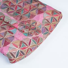 Pink Colour Organza Printed Fabric with Embroidered Fabric