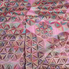 Pink Colour Organza Printed Fabric with Embroidered Fabric