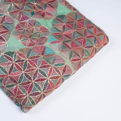 Green Colour Organza Printed Fabric with Embroidered Fabric