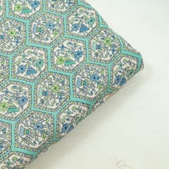 Sea Green Colour Cotton Flex Printed Fabric