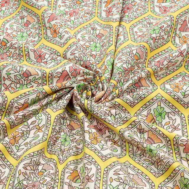 Yellow Colour Cotton Flex Printed Fabric