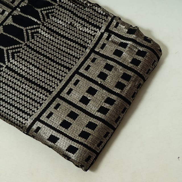 Black Colour Georgette Sequins Embroidered Fabric