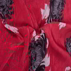 Red Colour Pleated Satin Fabric