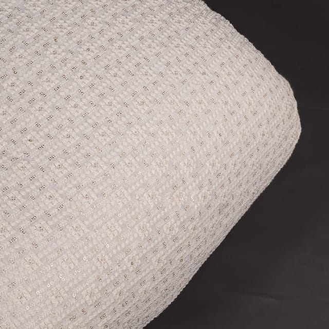 Off White Colour Dyeable Georgette Thread Embroidered Fabric