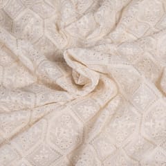 Off White Colour Dyeable Georgette Thread Embroidered Fabric