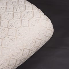 Off White Colour Dyeable Georgette Thread Embroidered Fabric