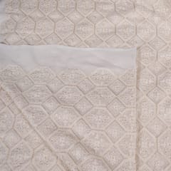 Off White Colour Dyeable Georgette Thread Embroidered Fabric