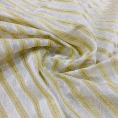 White Colour Chanderi  with golden strips fabric