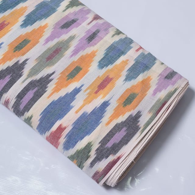 Green & White Stripe Cotto Double Ikat Fabric