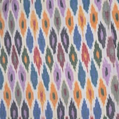 Green & White Stripe Cotto Double Ikat Fabric