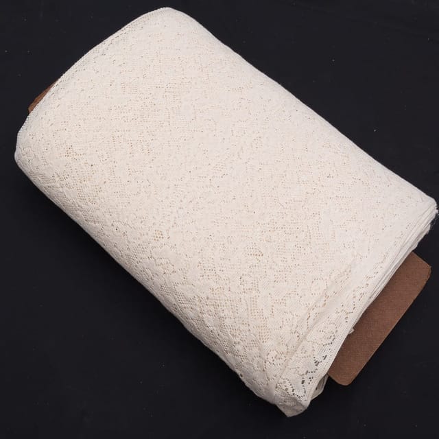 Off White Small Floral Design Dyeable Cotton Nylon Net