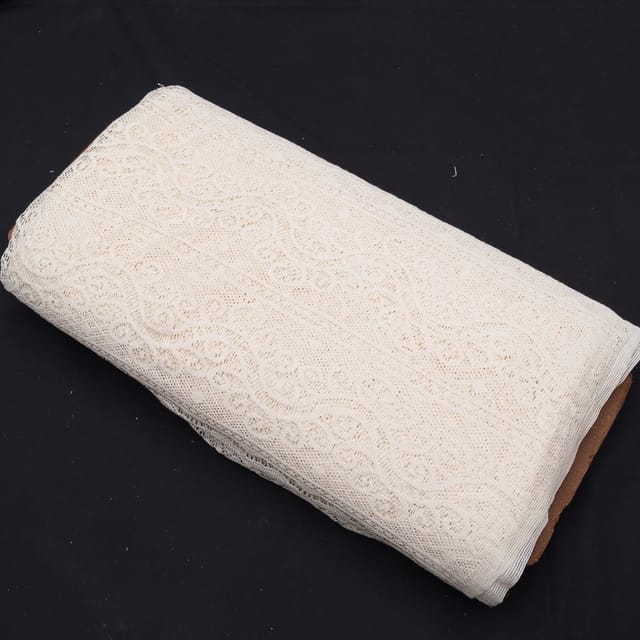 Off White floral Design Dyeable Cotton Nylon Net