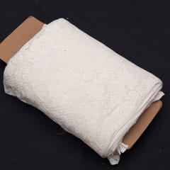 Off White Floral Design Dyeable Cotton Net