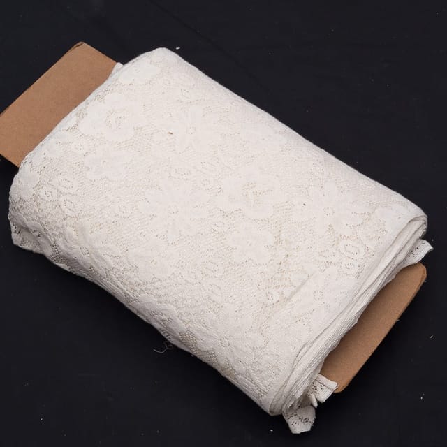 Off White Floral Design Dyeable Cotton Net