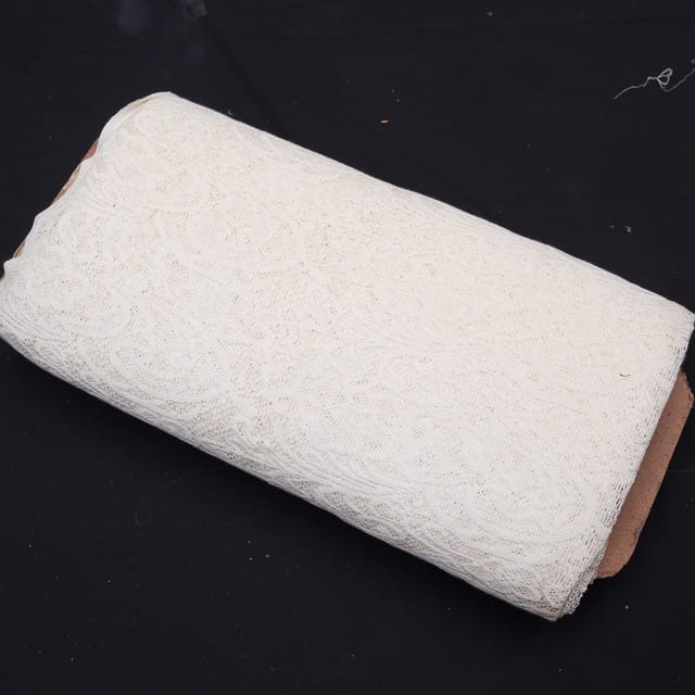 Off White Floral Design Dyeable Cotton Net