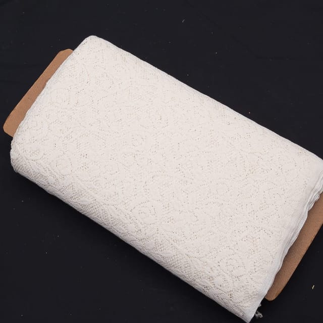 Off White Floral Design Dyeable Cotton Net