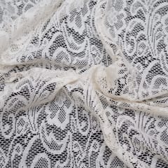 Off White Floral Design Dyeable Cotton Net