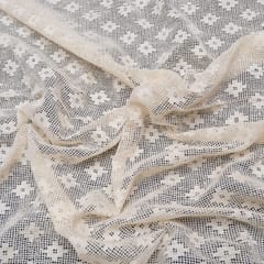 Off White Small Floral Design Dyeable Cotton Net
