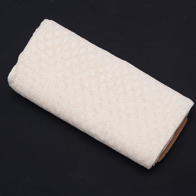 Off White Small Floral Design Dyeable Cotton Net