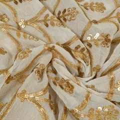 White Dyeable Georgette Embroidered Fabric