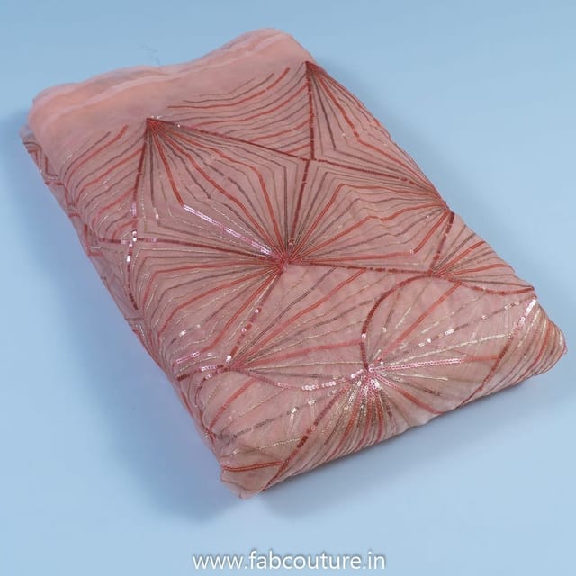 Peach Colour Organza Embroidery