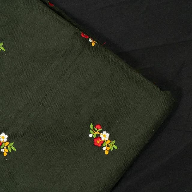 Military Green Colour Corduroy Embroidered Fabric
