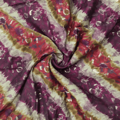 Maroon Stripes Printed Muslin Fabric Material