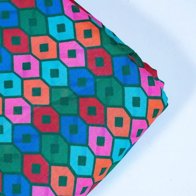 Green Colour Cotton Digital Printed Fabric