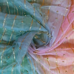 Multi Colour Ombre Organza Embroidered Fabric