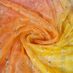 Multi Colour Ombre Organza Embroidered Fabric