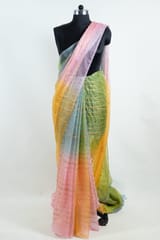 Multi Colour Ombre Organza Embroidered Fabric