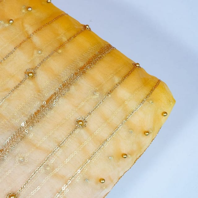 Multi Colour Ombre Organza Embroidered Fabric