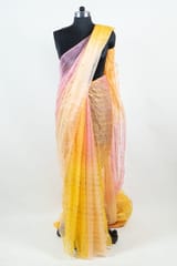 Multi Colour Ombre Organza Embroidered Fabric