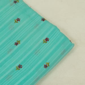 Firozi Colour Cotton Embroidered Fabric