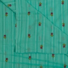 Firozi Colour Cotton Embroidered Fabric