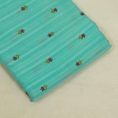 Firozi Colour Cotton Embroidered Fabric