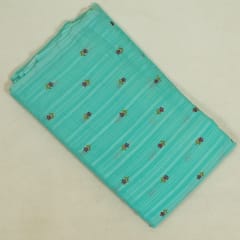 Firozi Colour Cotton Embroidered Fabric