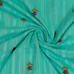 Firozi Colour Cotton Embroidered Fabric