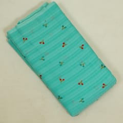 Firozi Colour Cotton Embroidered Fabric