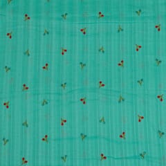Firozi Colour Cotton Embroidered Fabric